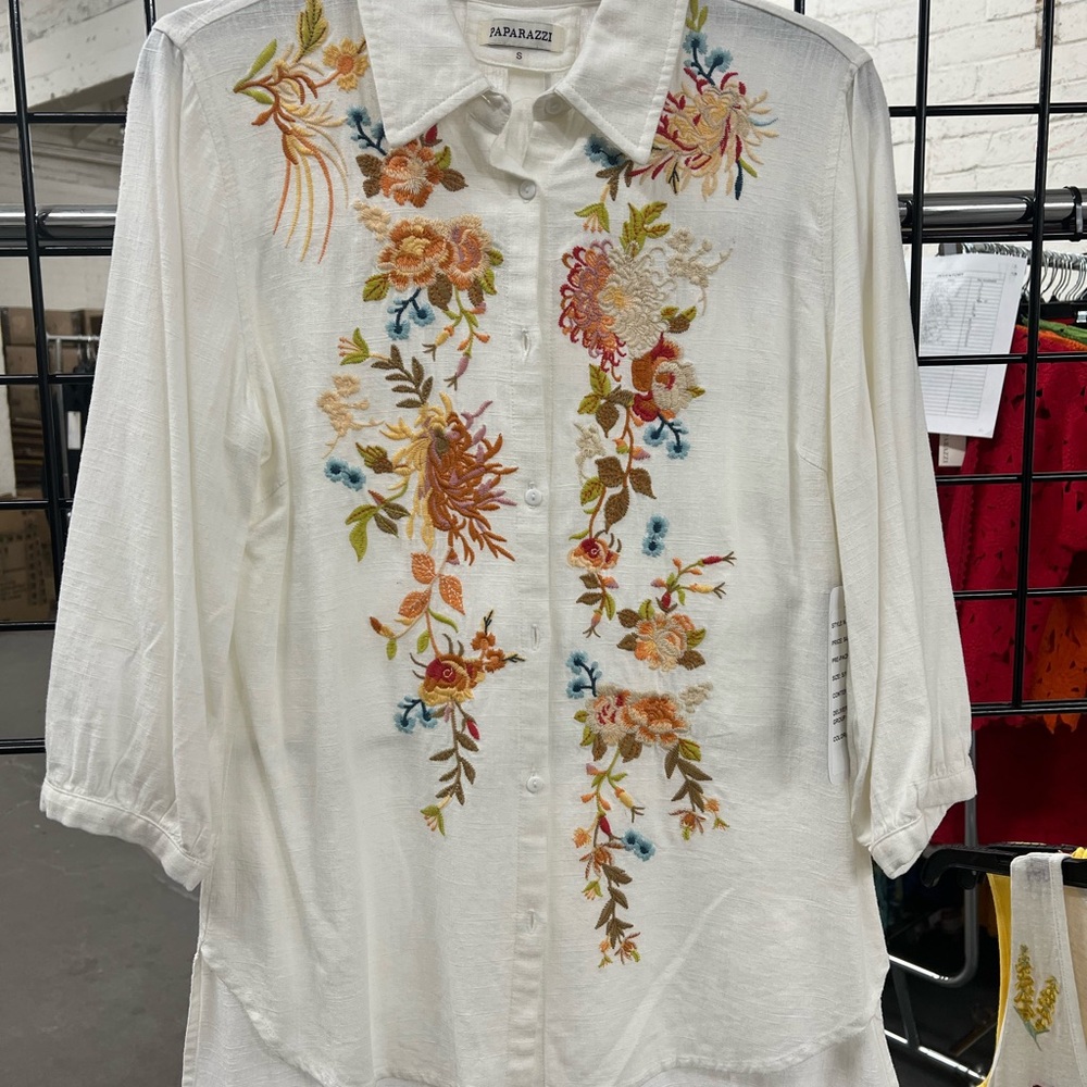 Women's Floral Embroidered White Top